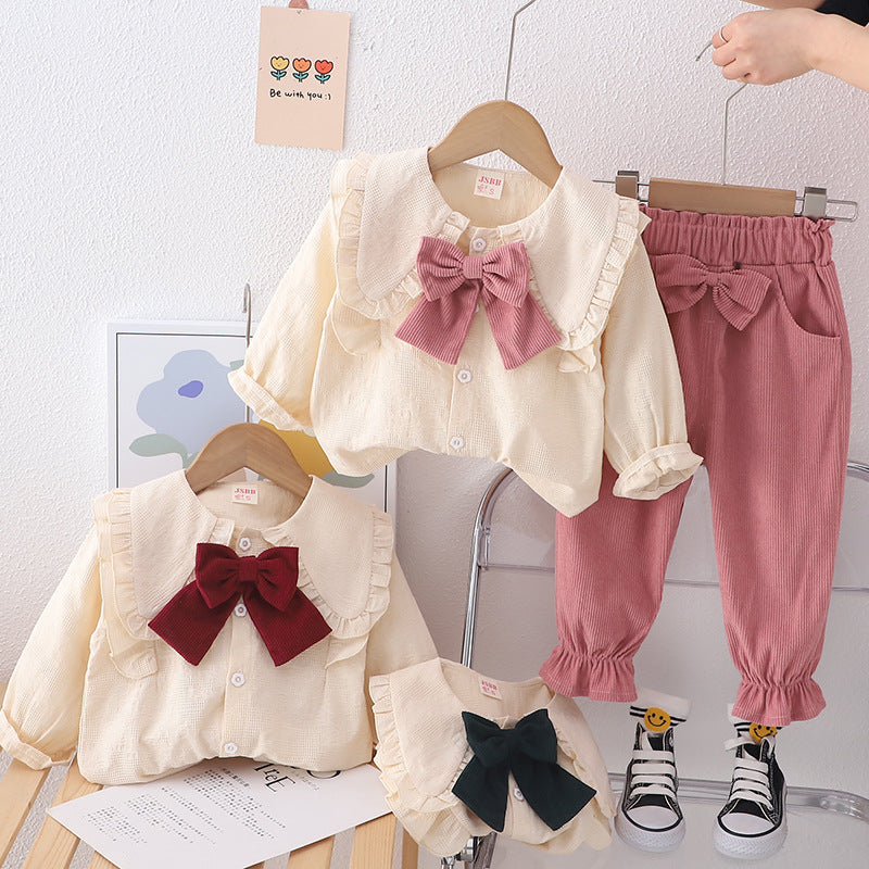 Spring Long Sleeve Fashionable Bow Shirt Children's Suit