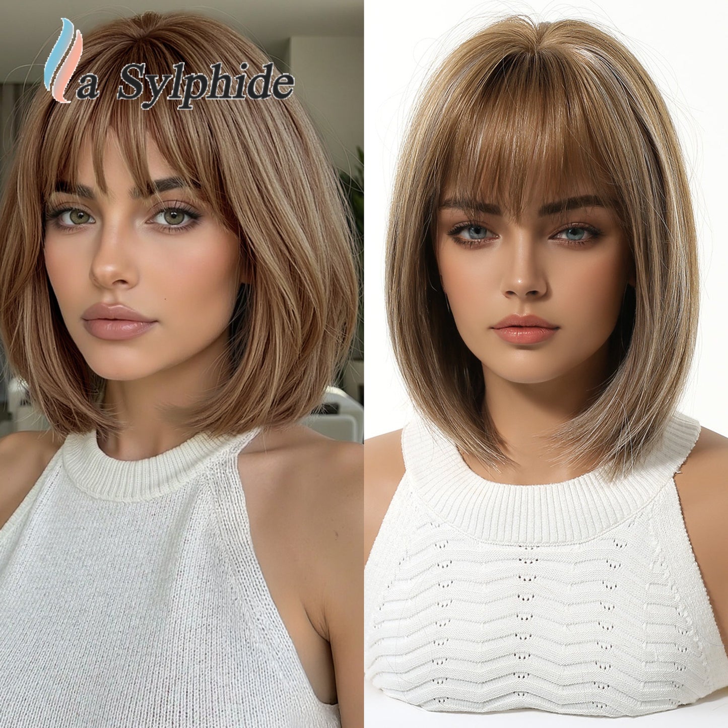 Gradient Bangs Fashion Shoulder Mechanism Rose Wig Short Straight Hair