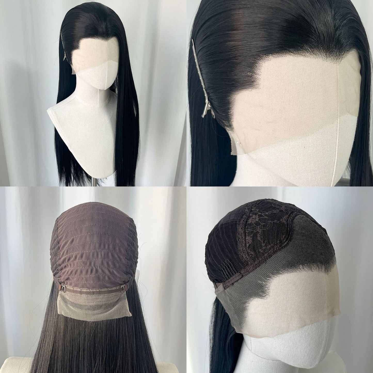 Men's Three-pointed Head Cover Embryo Forehead Lace Hand Long Straight Wig