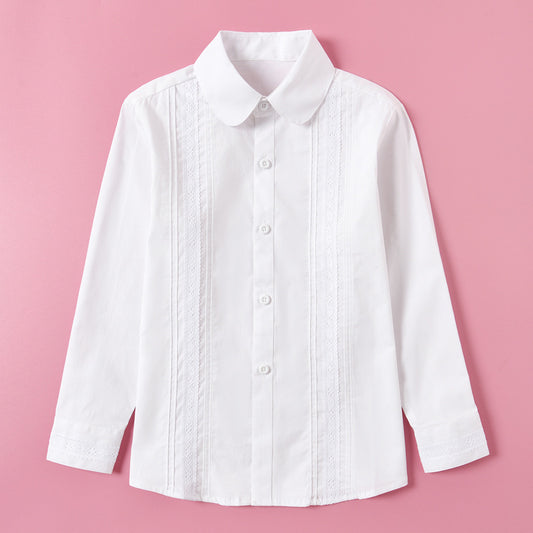Children's Uniforms White Cotton Long Sleeve Middle Big Children's Shirt
