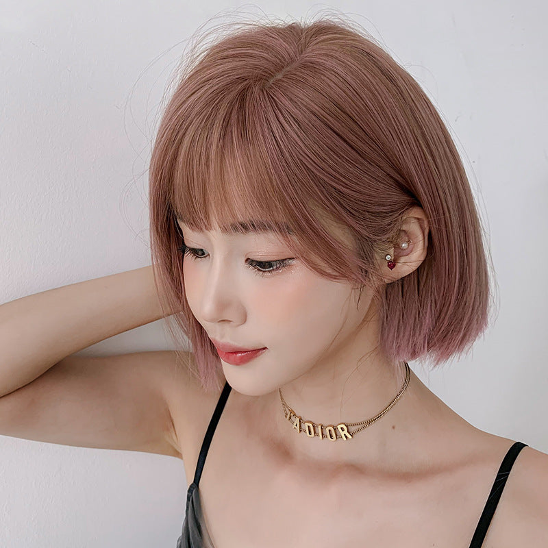 Women's Air Bangs Fluffy Pink Personality Ear Wig Short Straight Hair