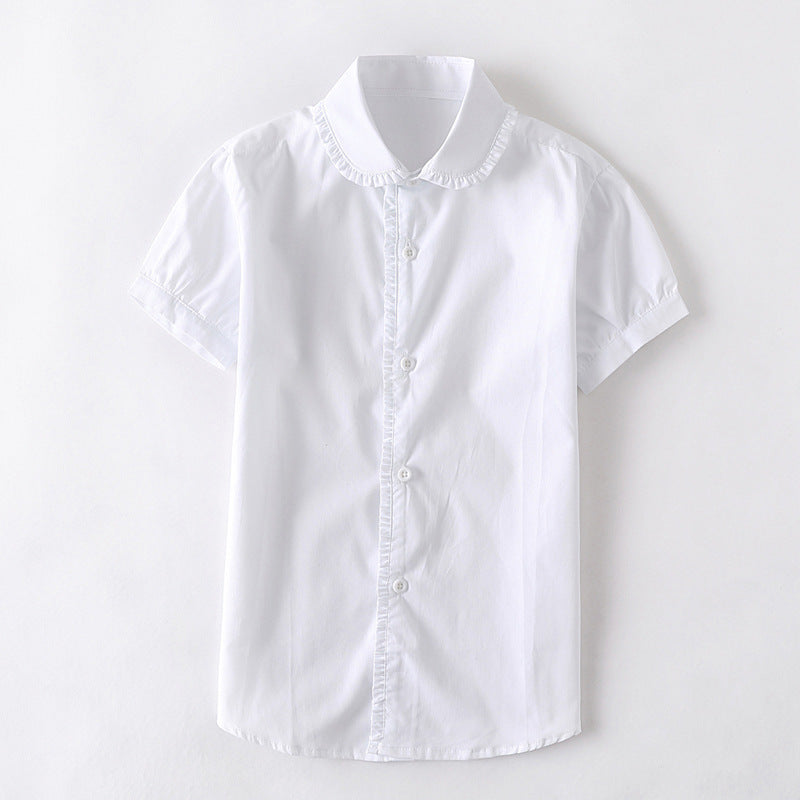 White Summer Thin Primary School Watch Show Uniform Children's Shirt