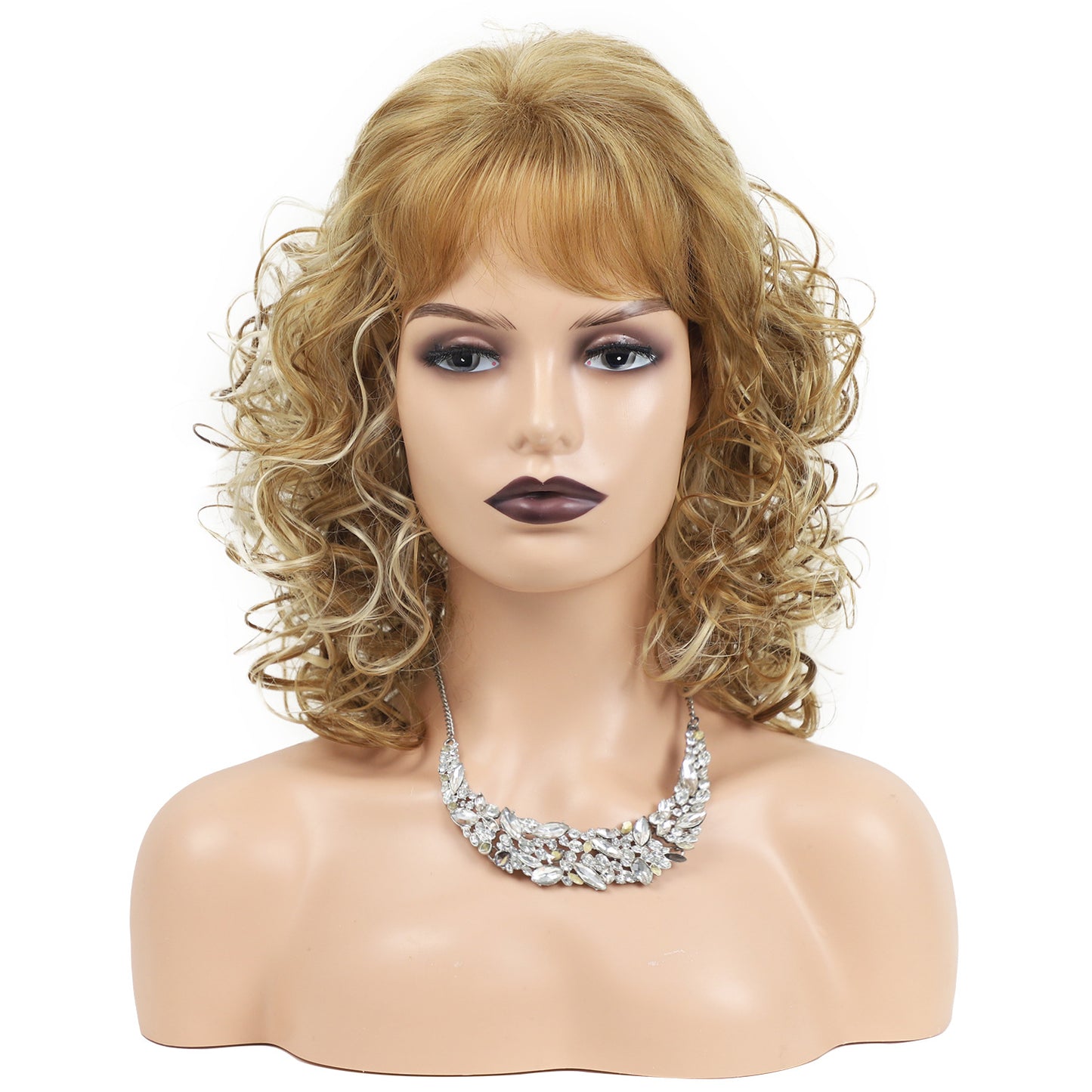 Women's Golden Medium Curly Synthetic Wigs Wig Long Curls