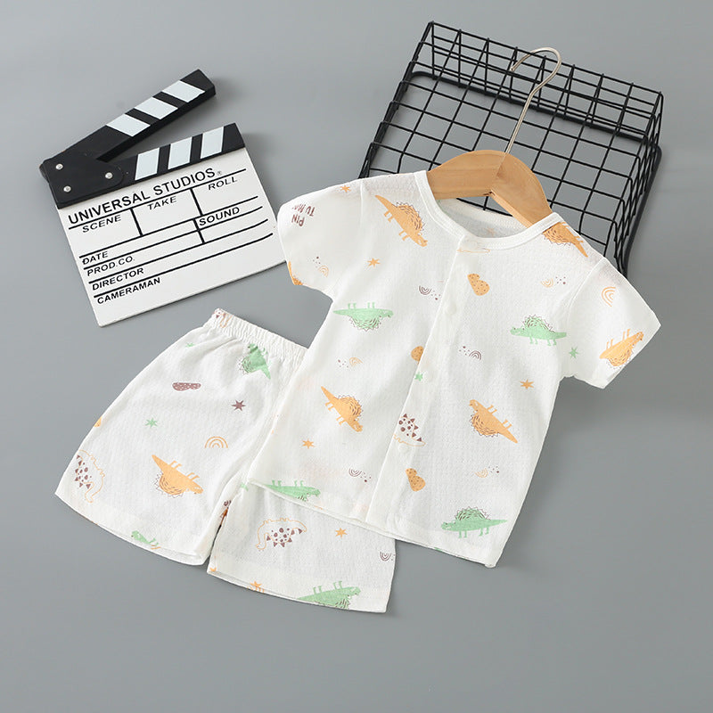 Summer Born Clothes Purified Cotton Thin Short Sleeve Two-piece Work Children's Suit