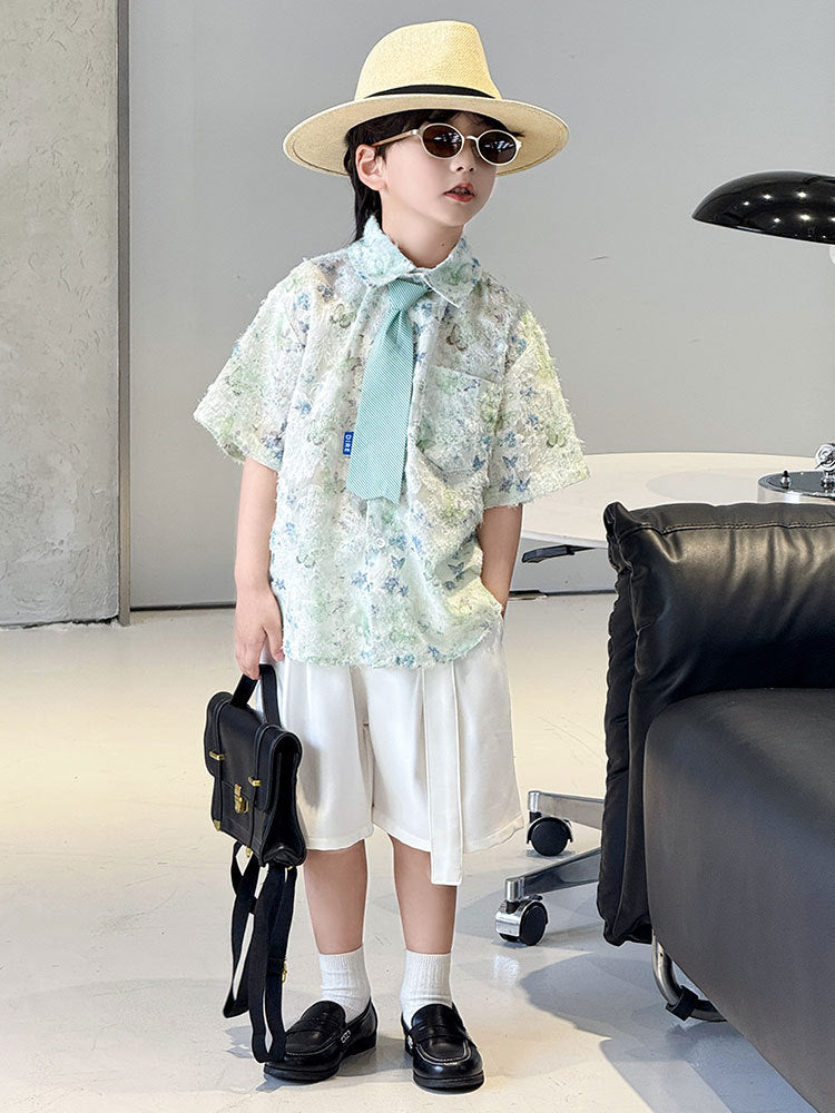 Children's Boys Summer Suit Western Style Fashion Shorts Two-piece Thin Children's Shirt
