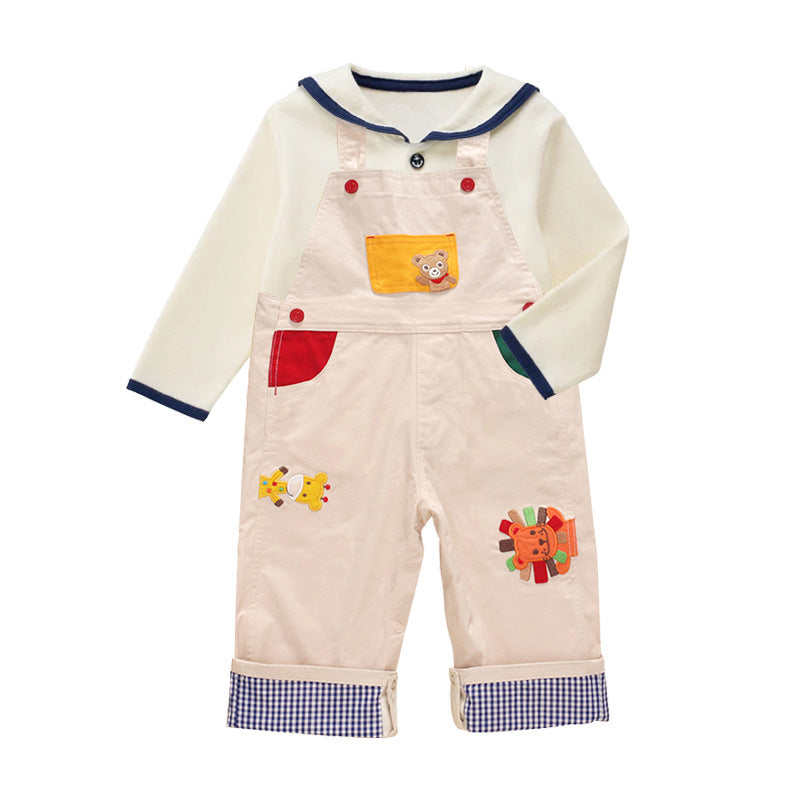 Children's Cartoon Bear Rabbit Embroidery Sailor Collar Long Sleeve Short Cute Children's Shirt