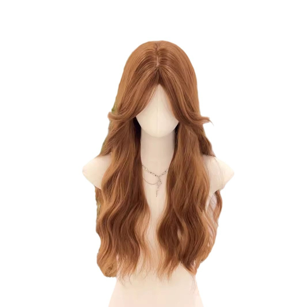 Tea Brown Curly Hair Simulation Younger Fashion Medium Water Ripple Wig Long Curls