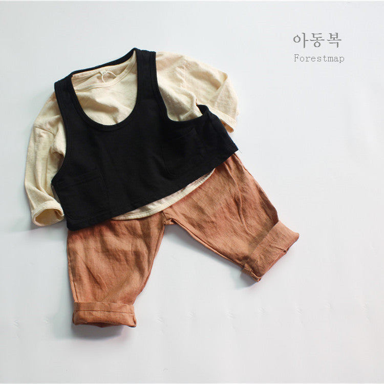 Children's Spring Linen Trousers Korean Style Solid Color Loose Casual All Children's Pants
