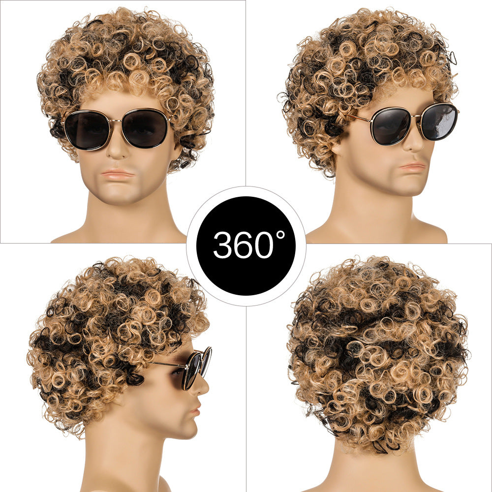 Men's Chemical Fiber Small Curly Hair Head Men's Wig