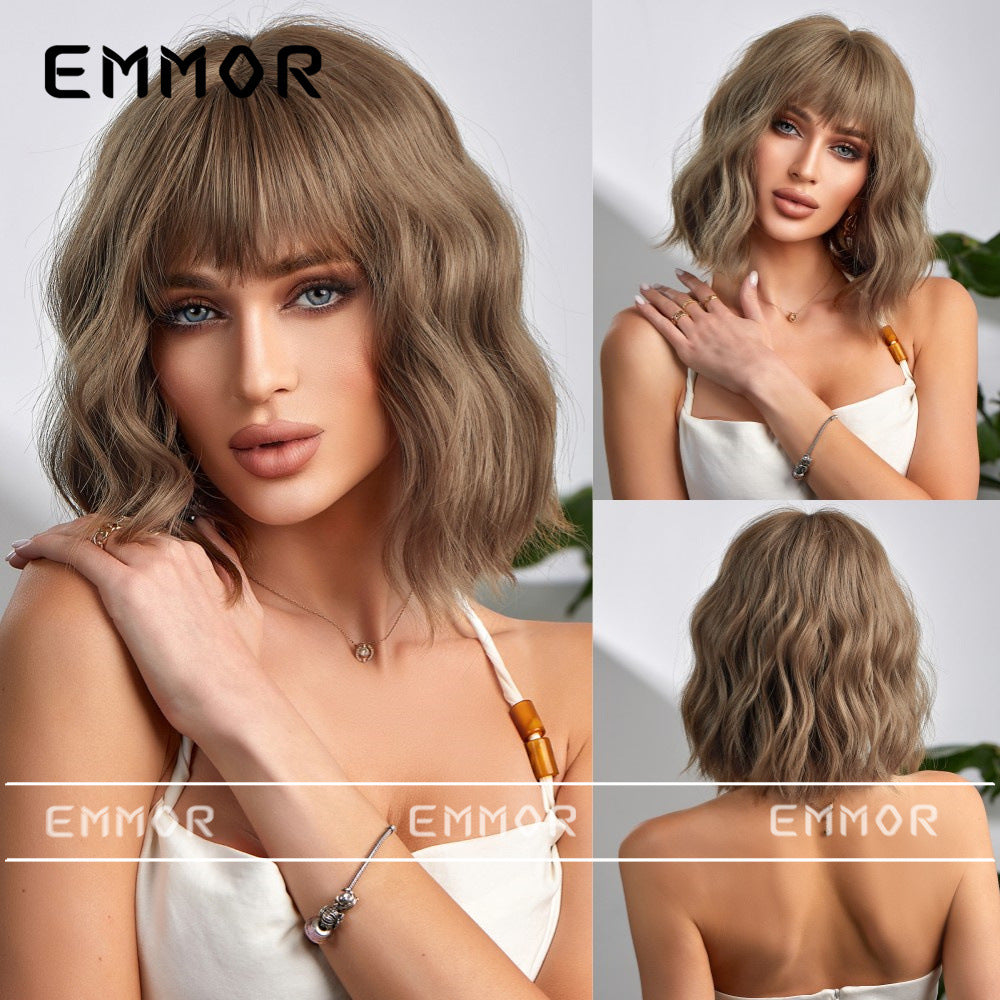 Summer Light Breathable Brown Natural Chemical Wig Short Curly Hair
