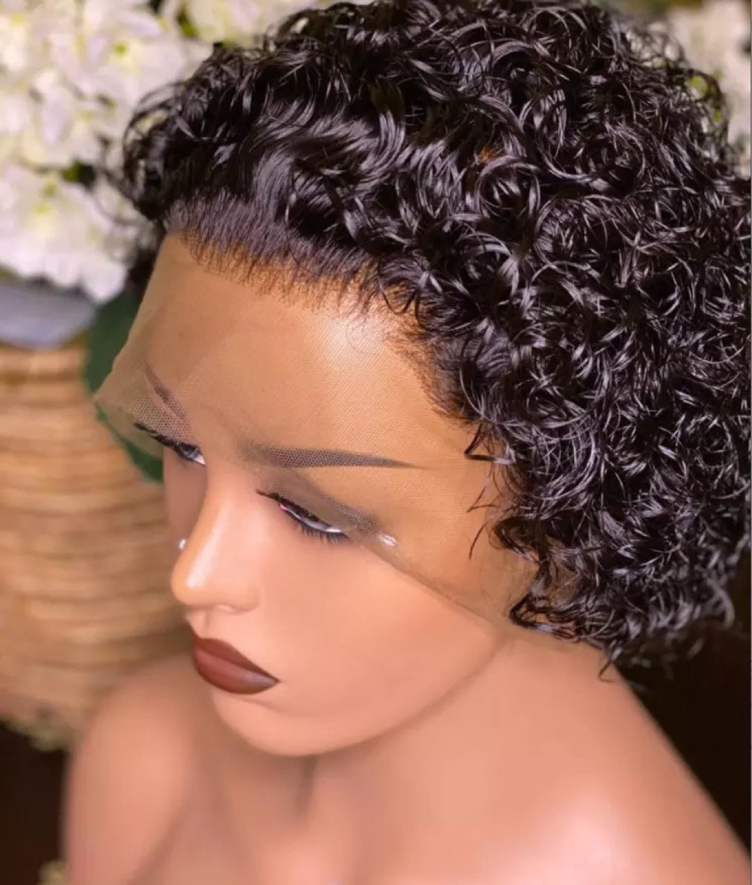 Women's African Black Small Head Cover Fiber Wig Short Curly Hair