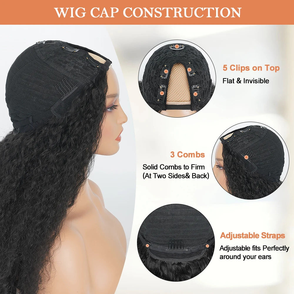 African Straight Hair Tail Curly Chemical Fiber V-shaped Top Wig Long Curls