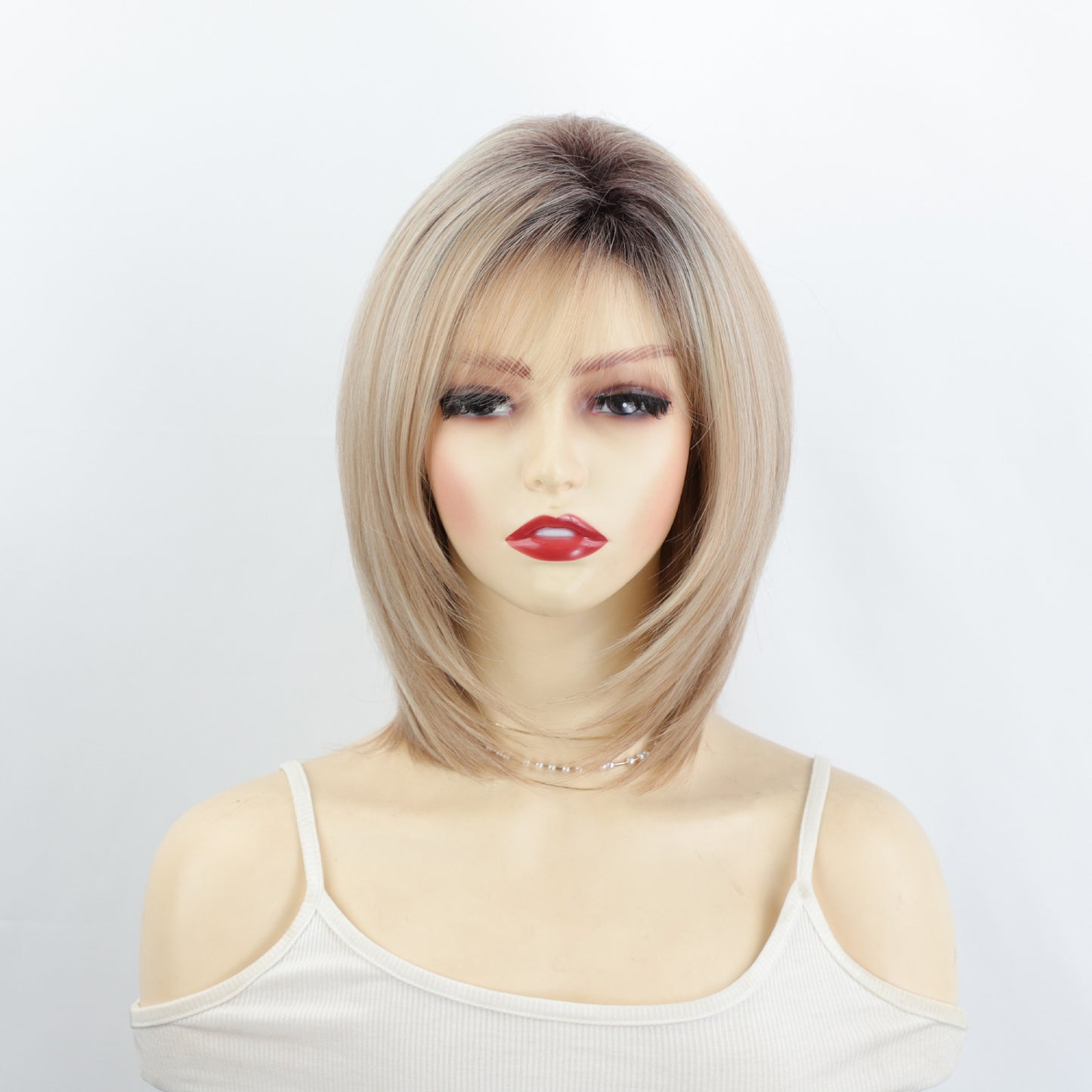 Collarbone Length Haircut Dark Brown Bangs Bobo Chemical Fiber One Wig Short Straight Hair