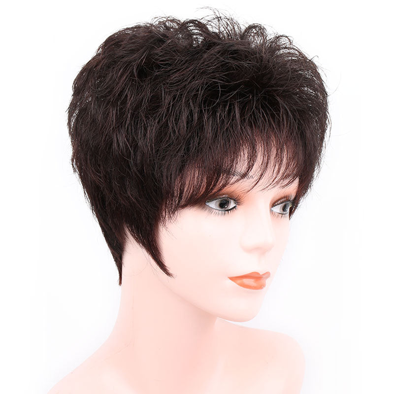 Handmade Perm Human Mother Short Curly Real Hair Wig