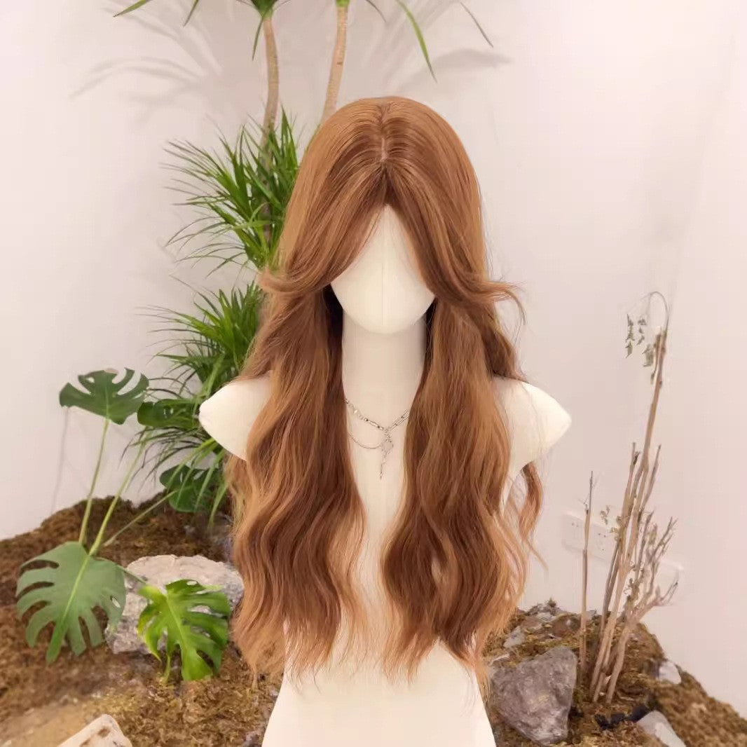 Tea Brown Curly Hair Simulation Younger Fashion Medium Water Ripple Wig Long Curls