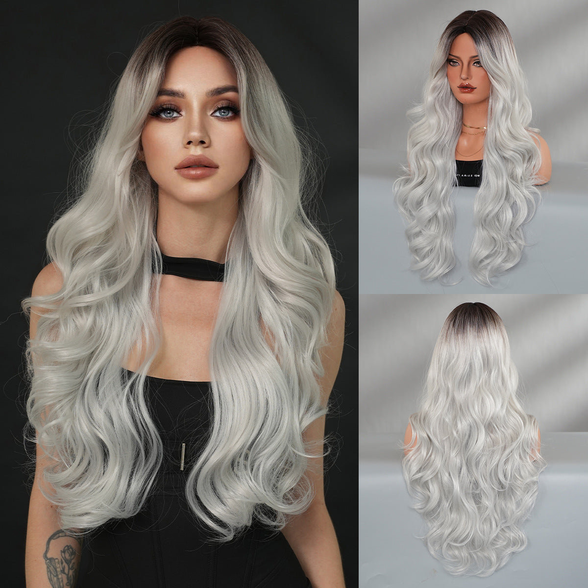 Women's Fashion Mid-length Colorful Curly Hair Sheath Big Wave Chemical Wig Long Curls