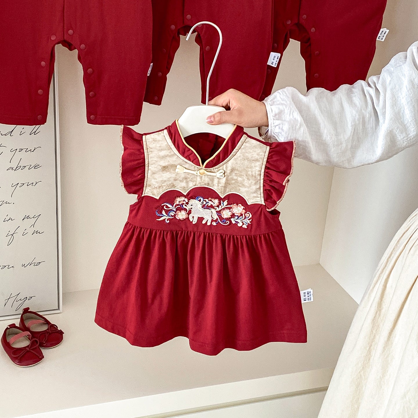Summer Red Festive Princess One Year Old Children's Dress