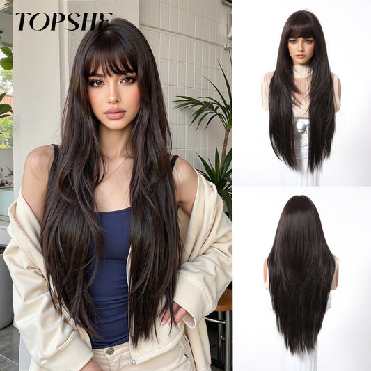 Female Pure Desire Wind Air Bangs Long Straight Wig