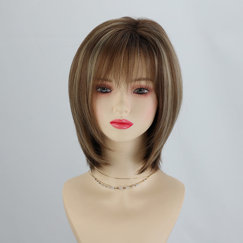Collarbone Length Haircut Dark Brown Bangs Bobo Chemical Fiber One Wig Short Straight Hair