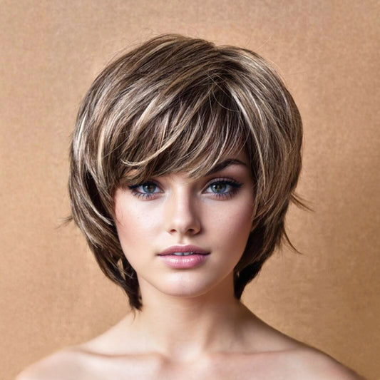Women's Best-selling Fashion Mixed Color Air Bangs Wig Short Straight Hair