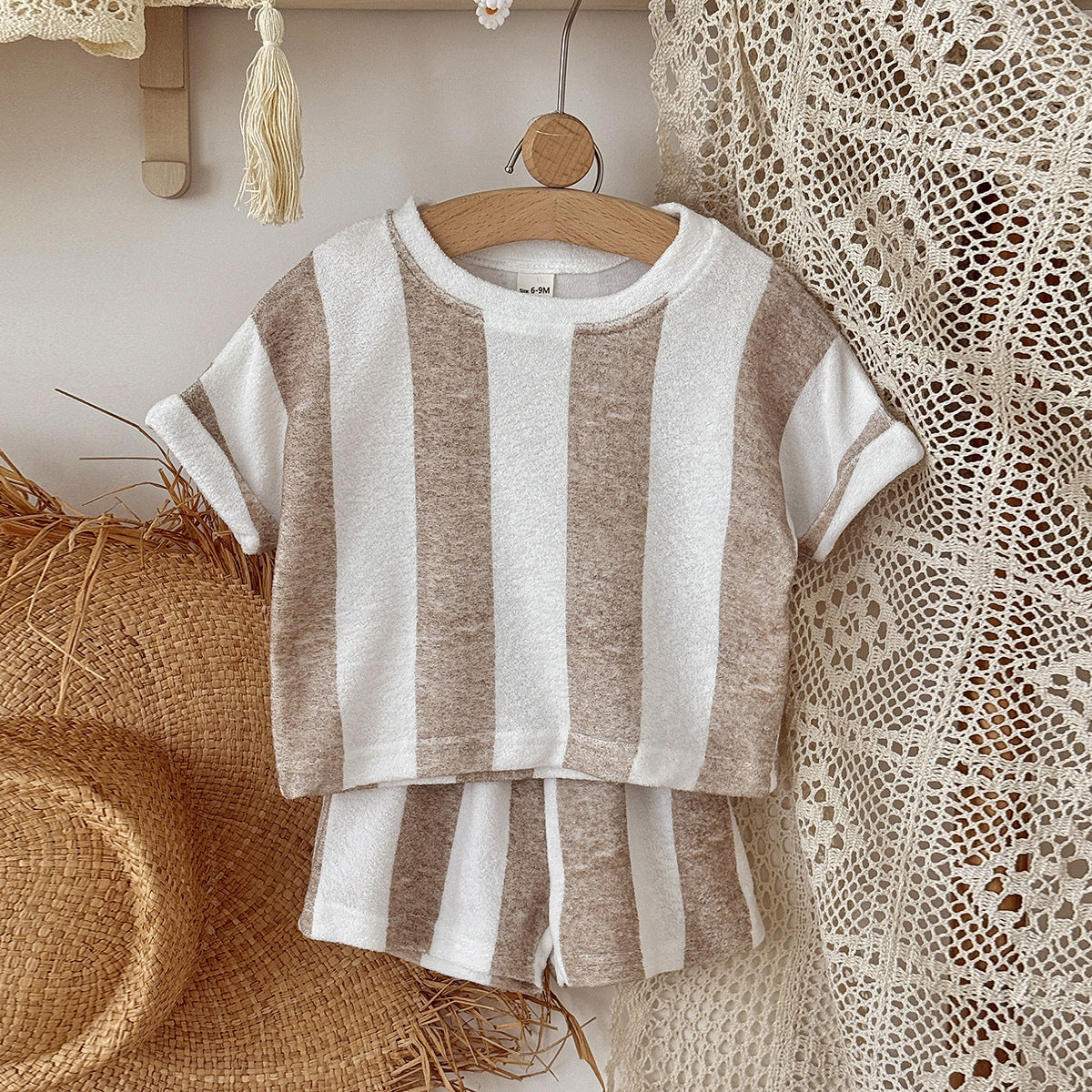 Children's Summer Vertical Stripes Short Sleeve Boys Children's Suit