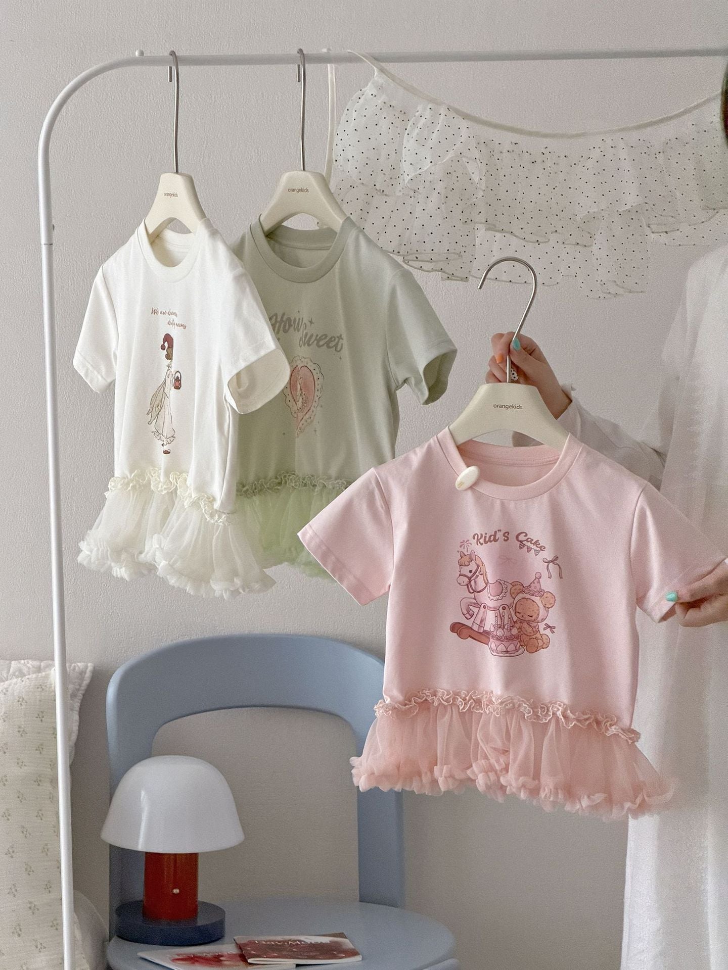Breathable Rabbit Print Net Skirt Hemline Children's T-shirt