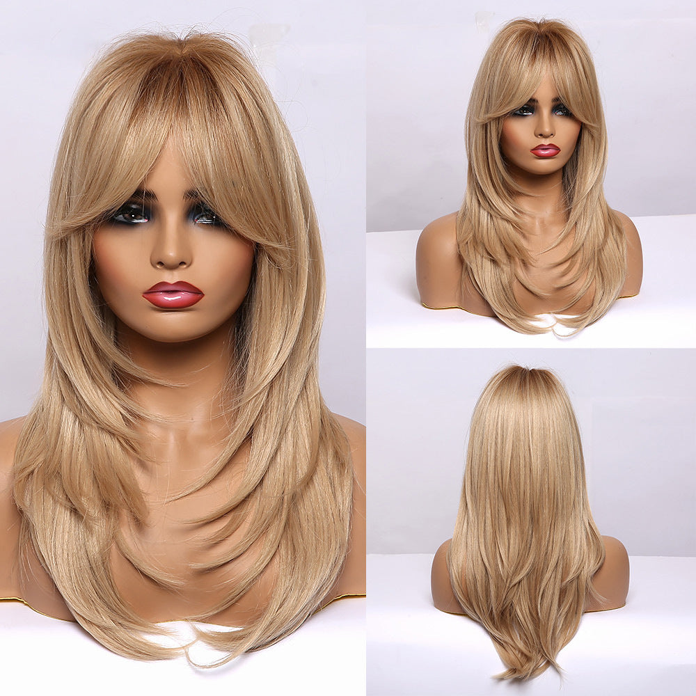 Women's Gradient Golden Hair Curling Fiber Chemical Wig Long Curls
