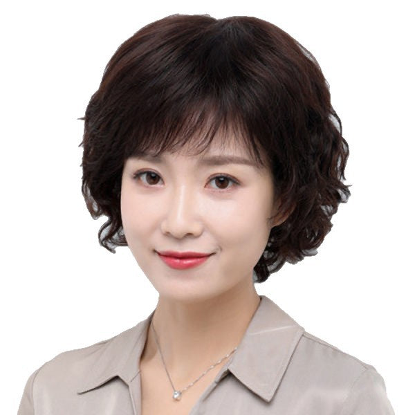 Versatile Female Short Mother Curly Sheath Real Hair Wig