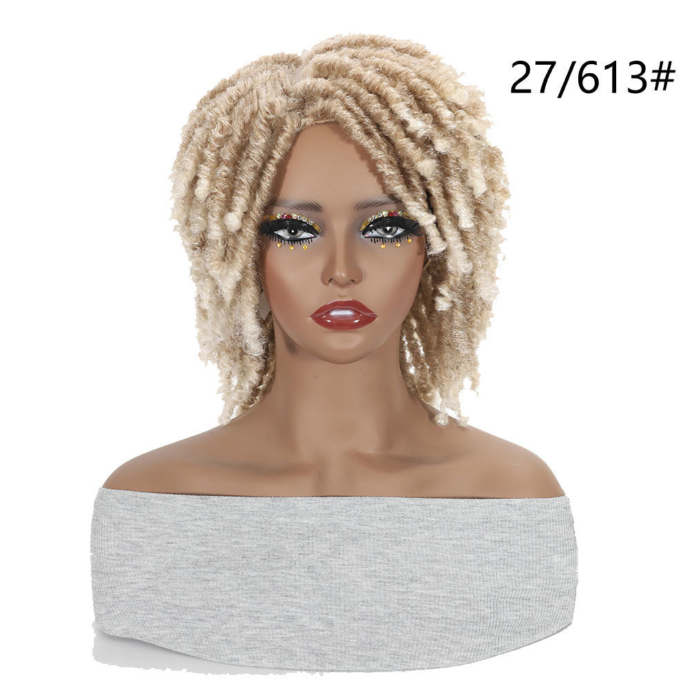 Women's African Dreadlocks Tube Qu Hollow Curler Caterpillar Wig Short Curly Hair