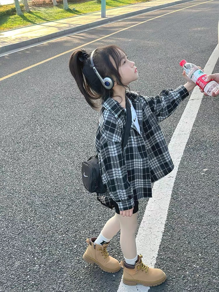 Children's Plaid Spring Long Sleeve Korean Style Fashion Jacket Casual Children's Shirt