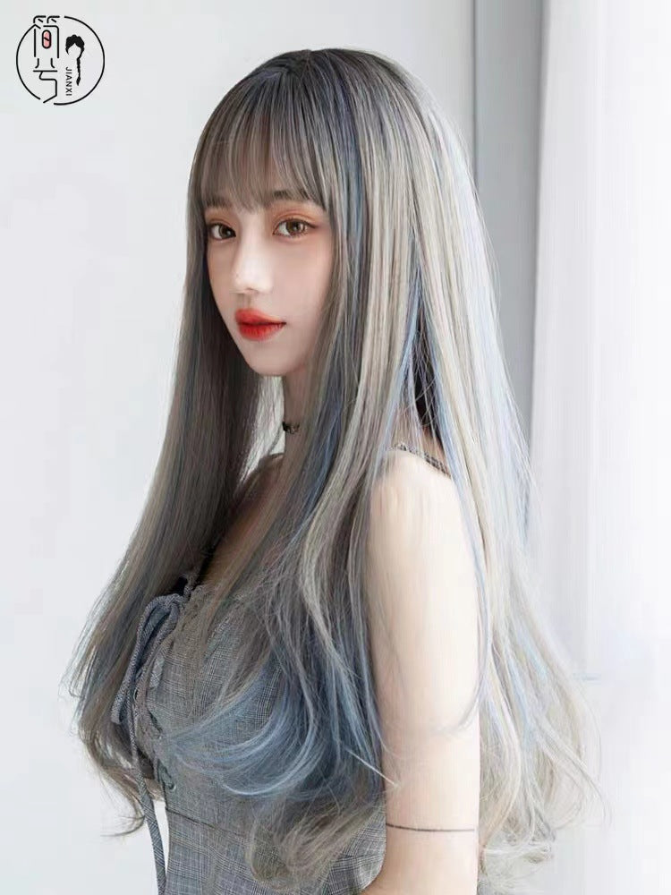 Hair Temperament Highlight Straight Hanging Ear Dyeing Natural Realistic Rinka Wig Long Curls