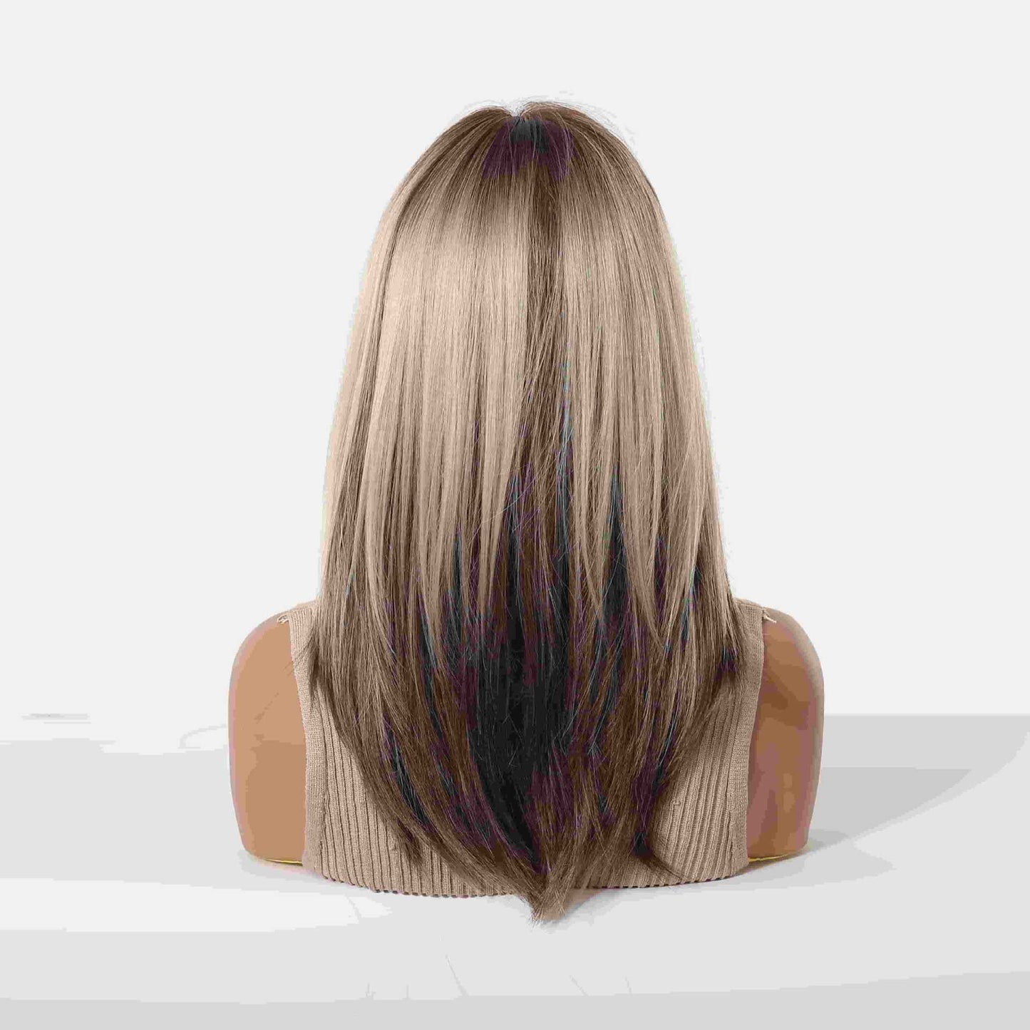 Gradient Brown Collarbone Length Haircut Natural Long Straight Wig
