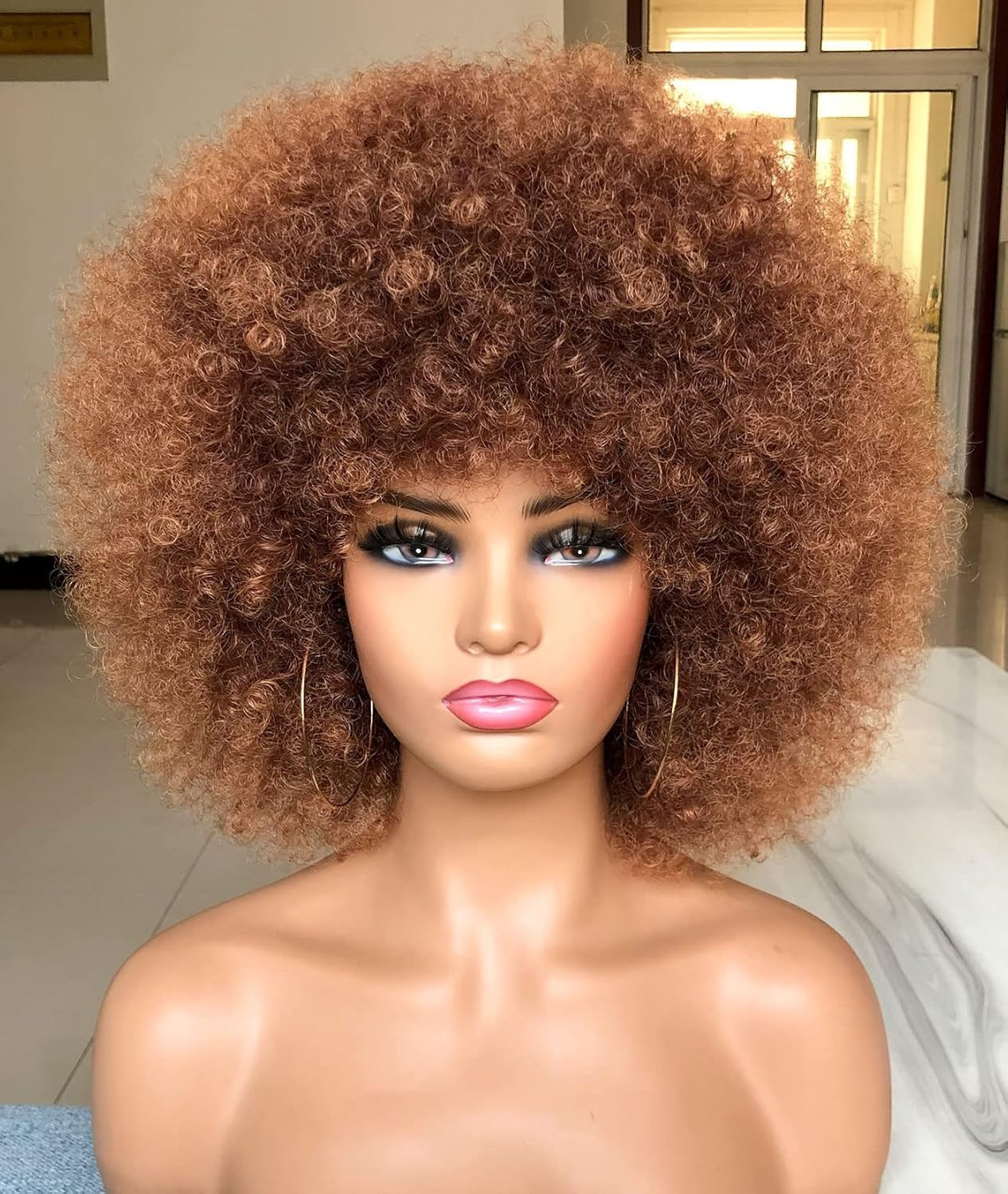 Black Small Volume Afro Caterpillar Fluffy Wig Short Curly Hair