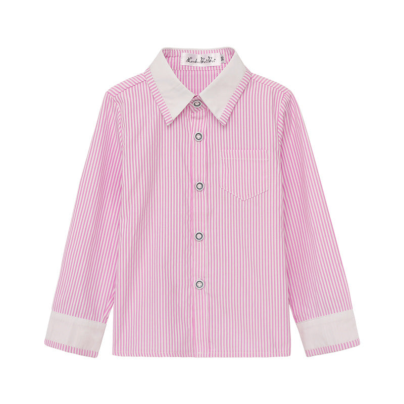 Children's Korean Style Striped Bottoming Thickened Solid Color Long Children's Shirt