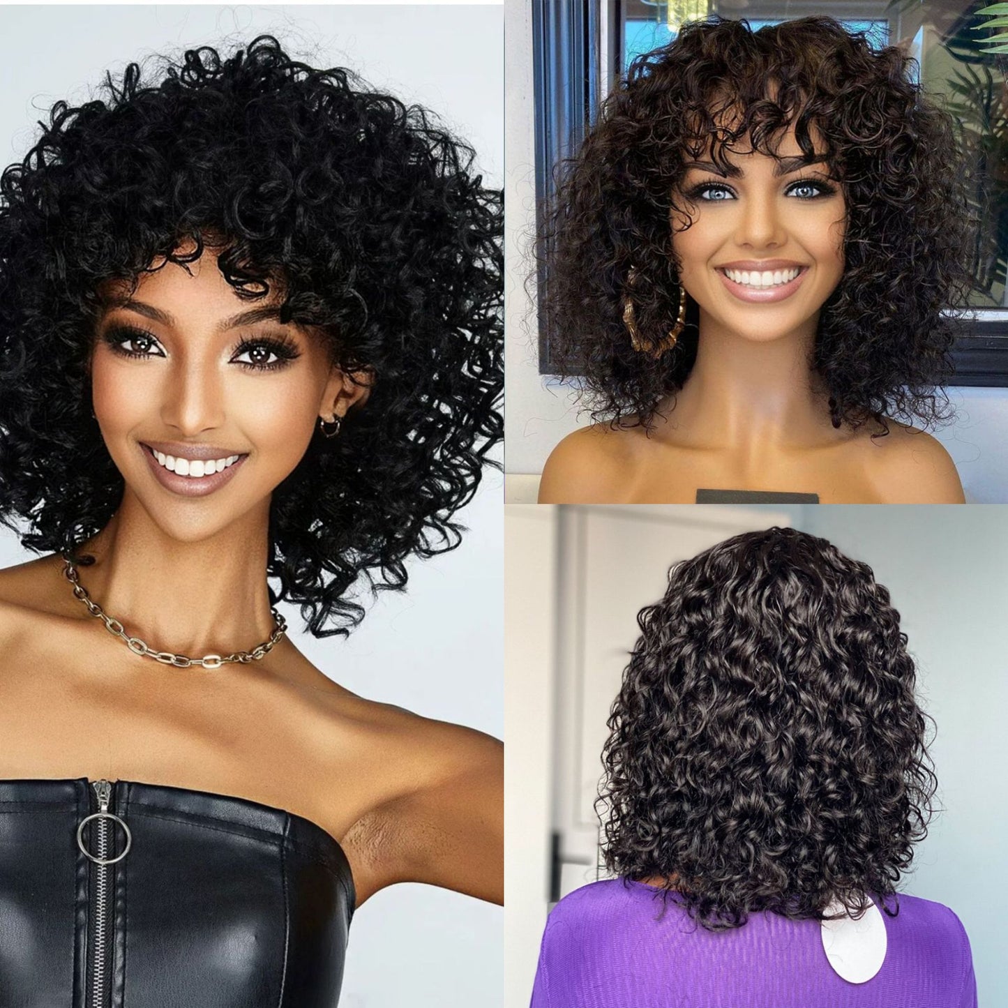 Casual Stylish Fashion Trendy Black Afro Wig Short Curly Hair