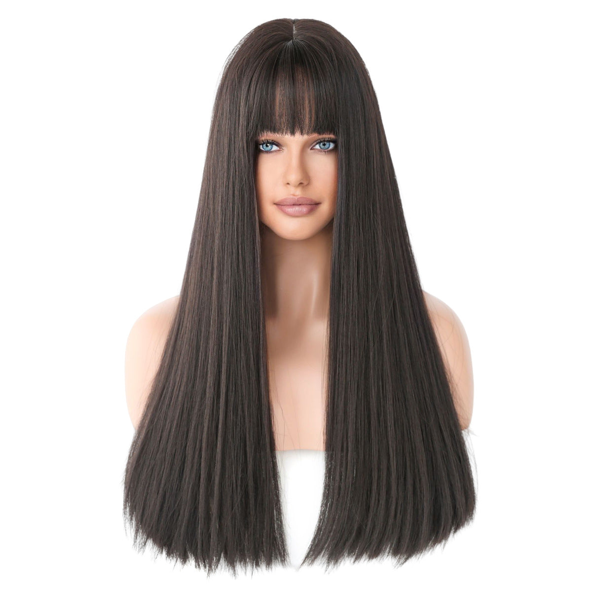 Hair Female Simulation Full Top Bangs High Long Straight Wig