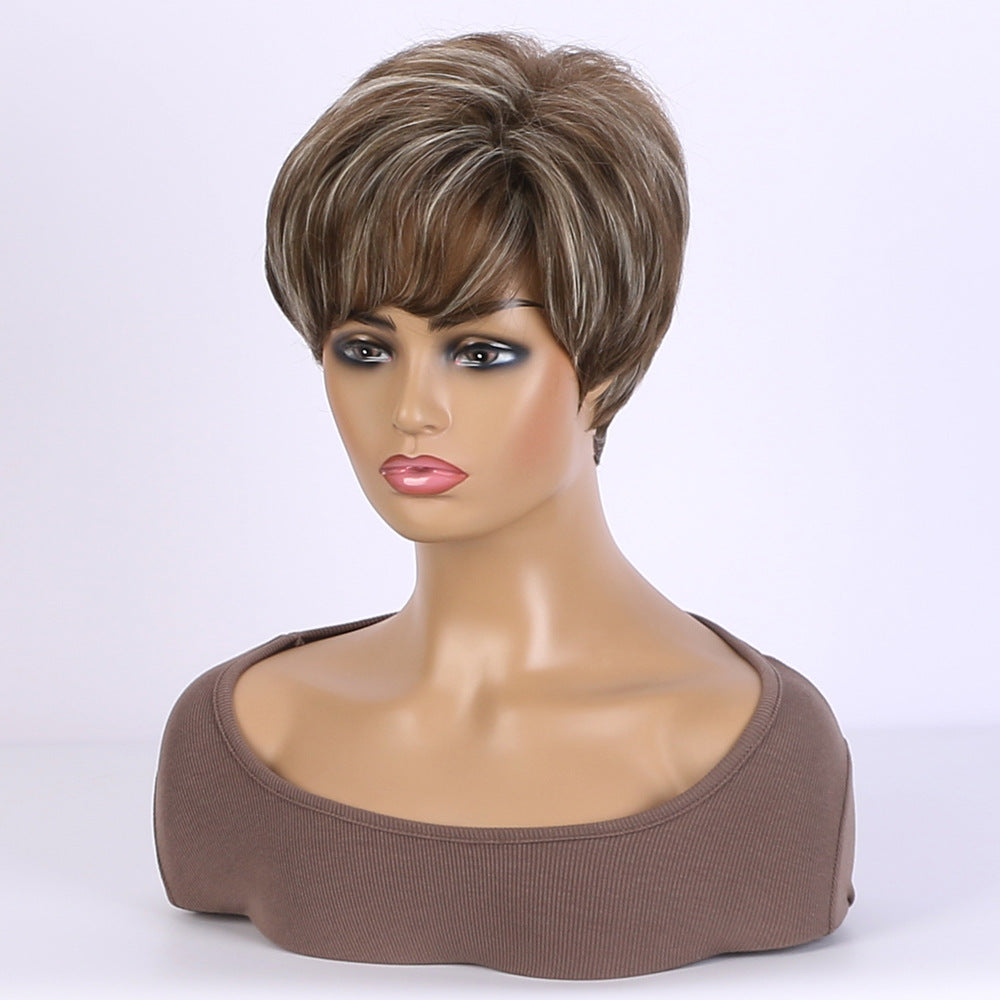Realistic Natural Mixed Color Side Bangs Synthetic Wigs Wig Short Straight Hair