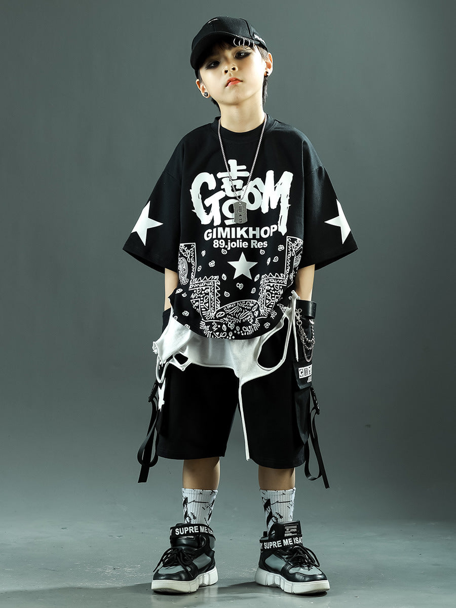 Children's Shorts Hip Hop Sports Summer Korean Style Middle Children's Suit