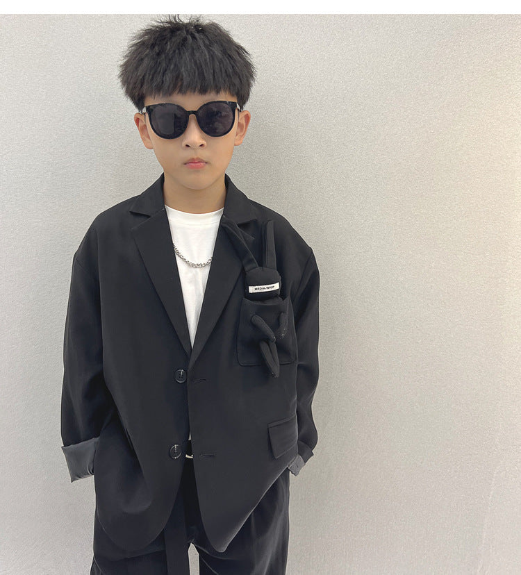 Children's Boy's Two Pieces Autumn Clothing Loose Trendy Handsome Small Children's Suit