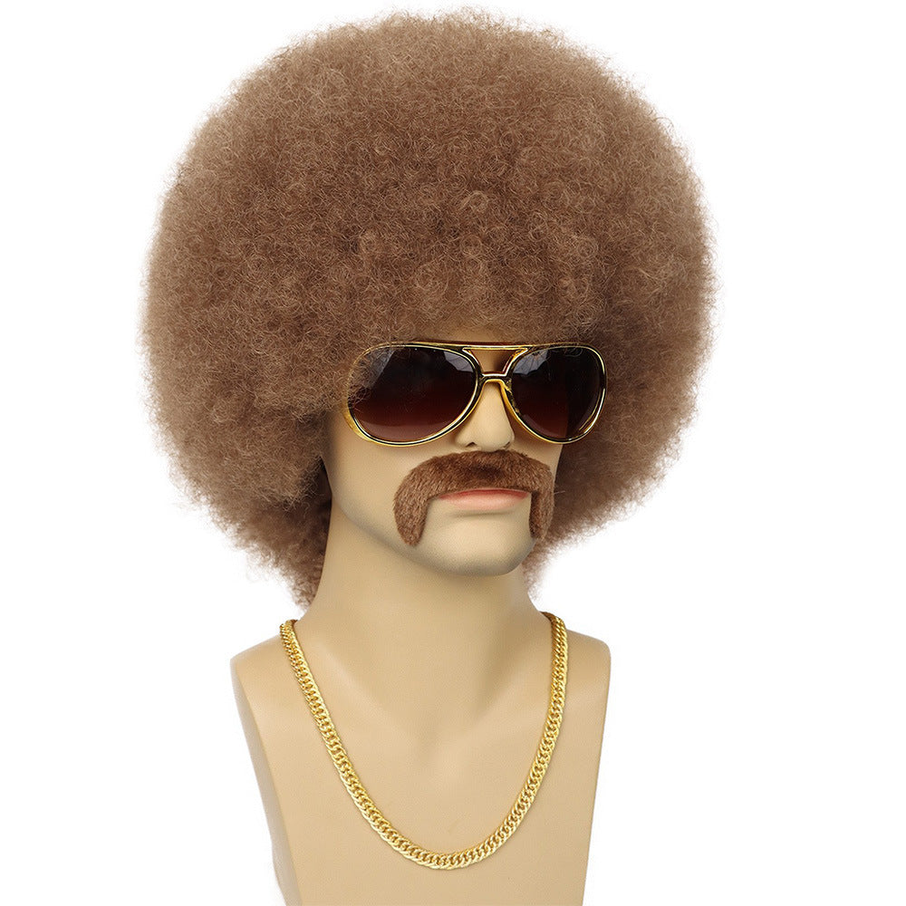 Men's Hood Fluffy Afro African Small Roll Men's Wig