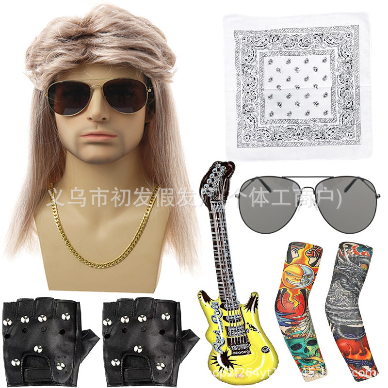 Men's Vintage Party Dress Up Rock Long Cos Wig