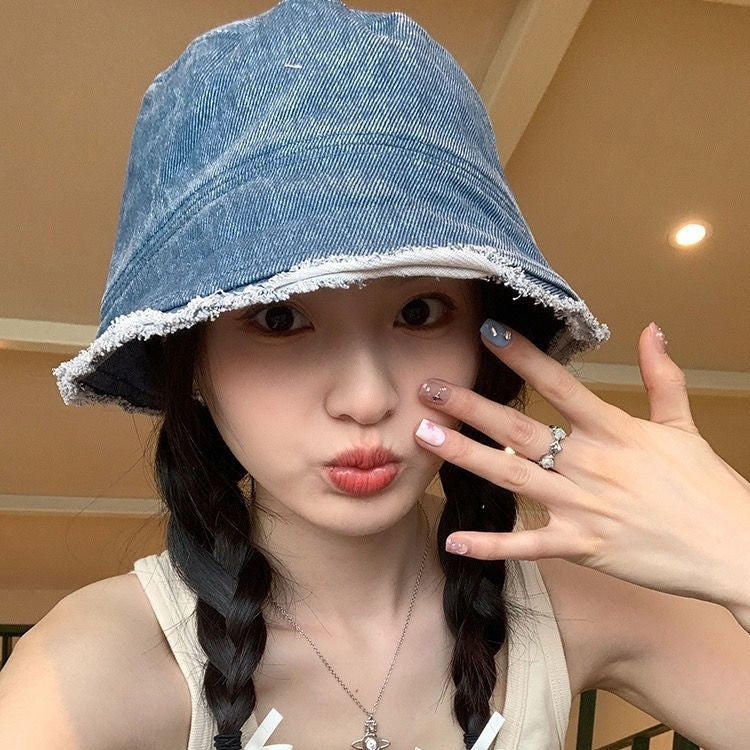 One-piece Denim Fisherman Twist Braid Summer Short Hair Collarbone Length Long Straight Wig