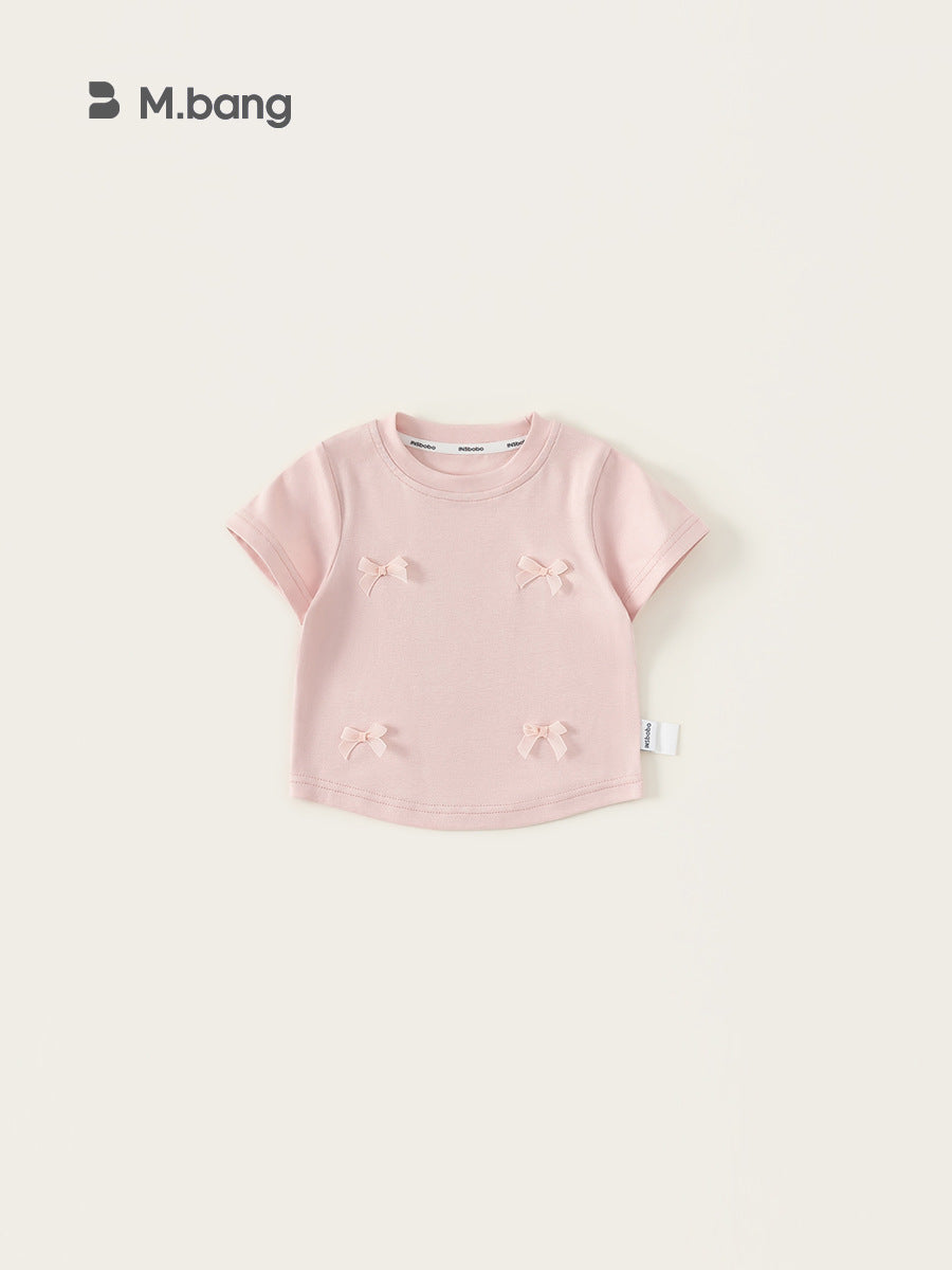 Children's Summer Bow Round Neck Top Comfortable Children's T-shirt