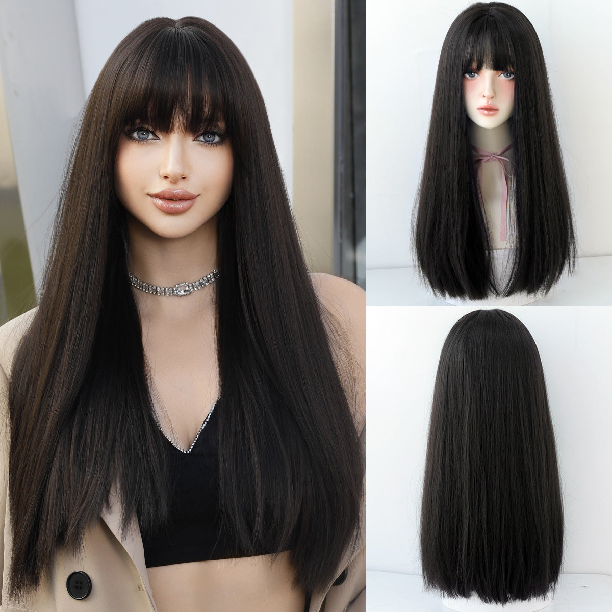 Hair Female Simulation Full Top Bangs High Long Straight Wig