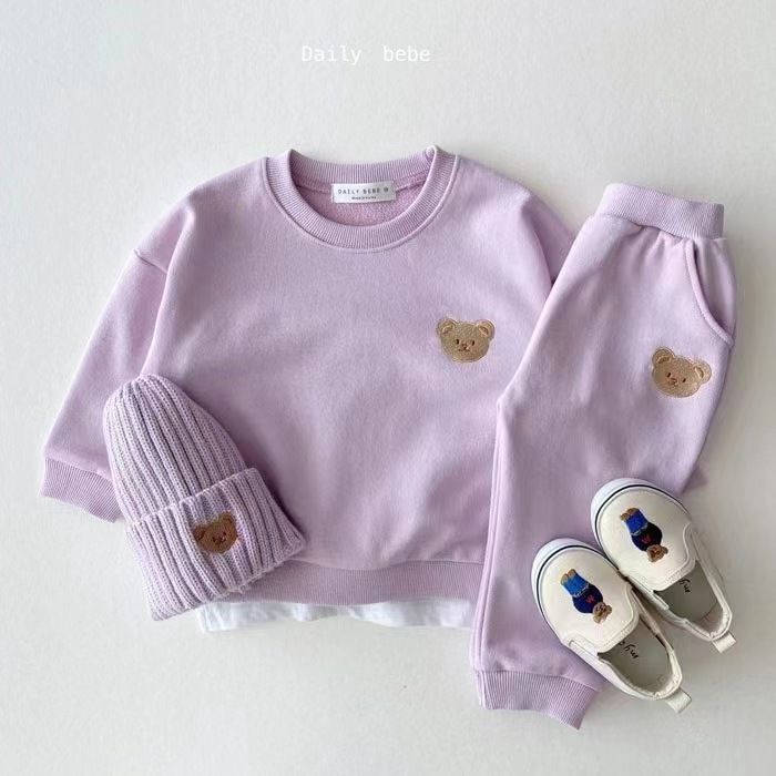 Children's Clothing Fashion Bear Round Neck Sweater Sports Pants Cute Casual Children's Suit