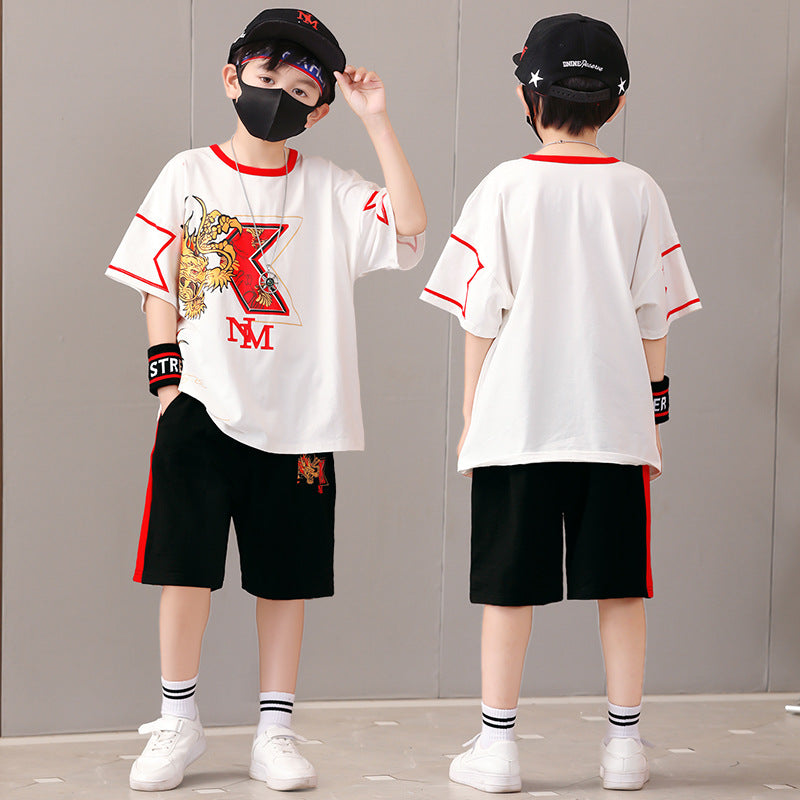 National Fashion Funky Casual Out Sports Korean Style T-shirt Two-piece Children's Suit