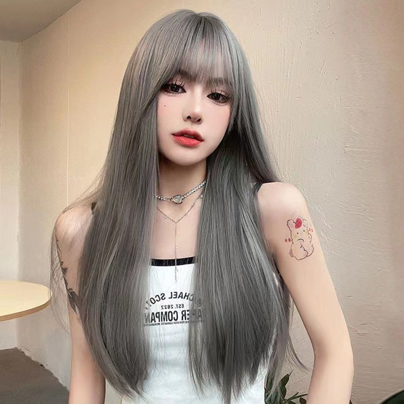 Hair Black Bangs Natural Simulation Human Long Straight Wig