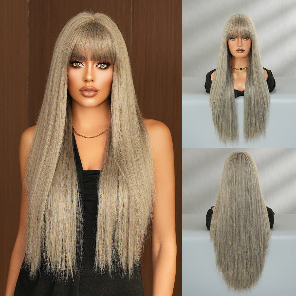 High Quality Super Hair Female Bangs Daily Black Long Straight Wig