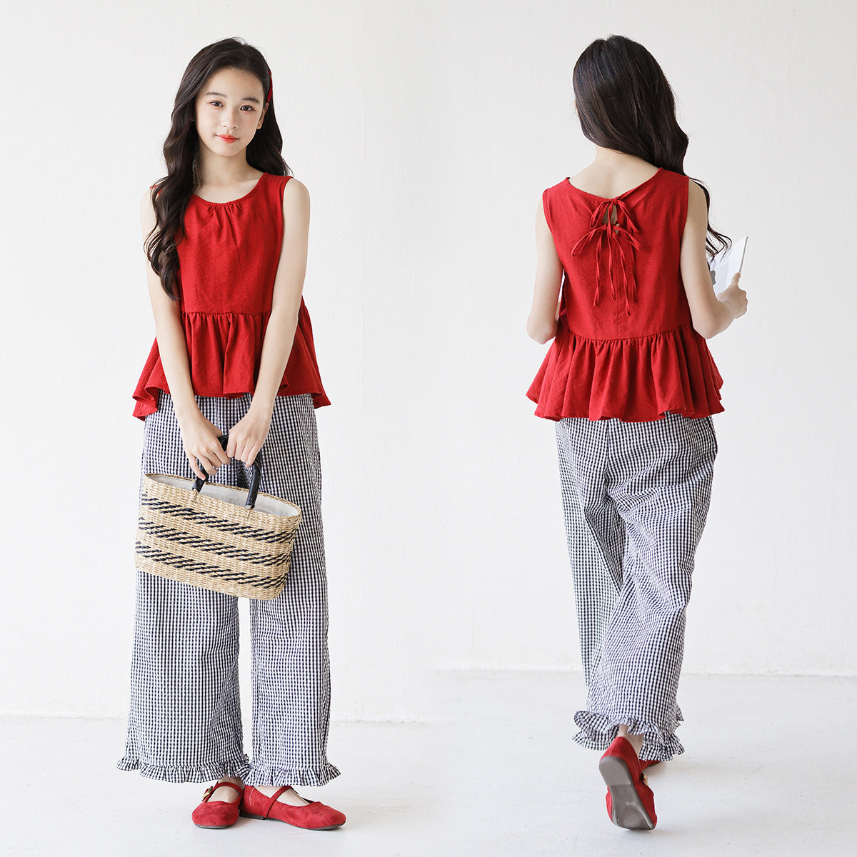 Style Plaid Trousers Red Doll Shirt Children's Suit