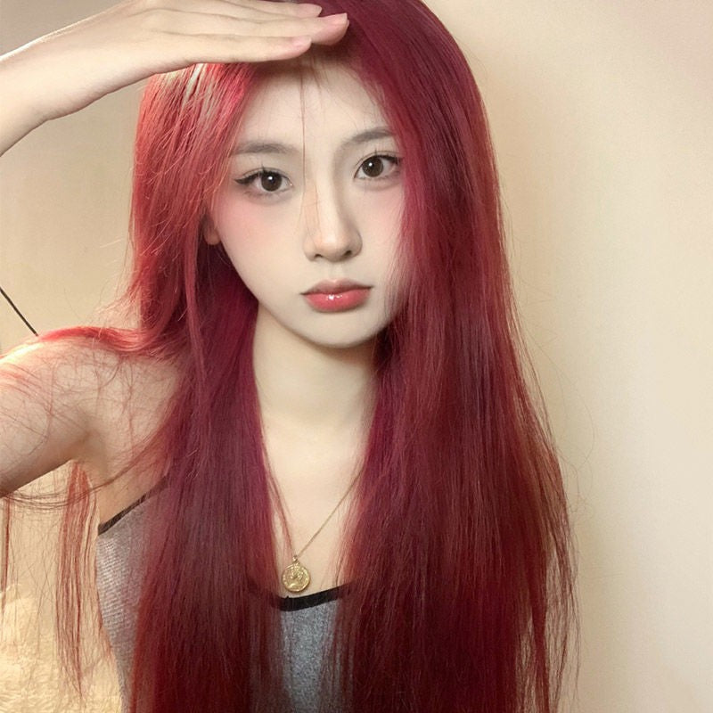 Female Hair Raspberry Red Medium Curly Wig Long Curls